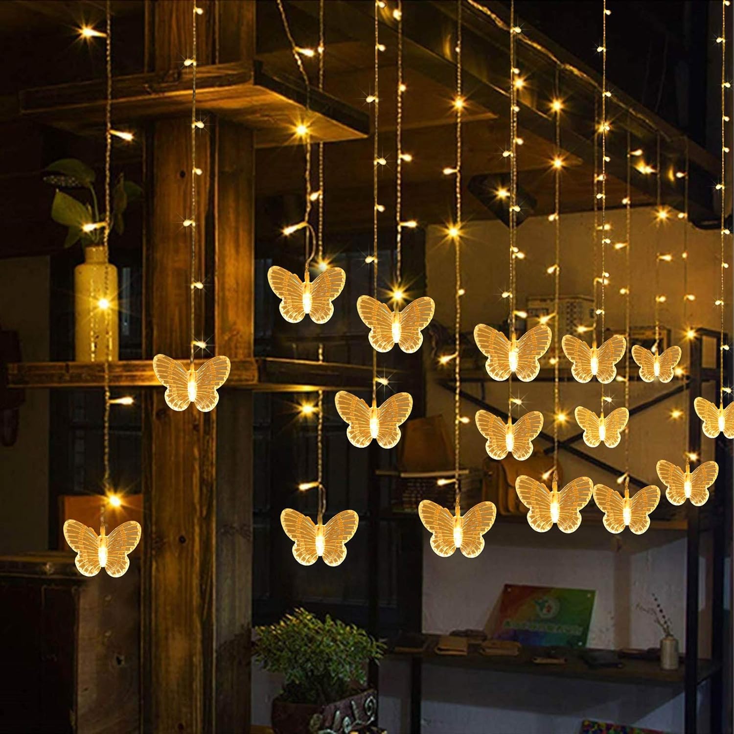 Butterfly Curtain Fairy String Lights, 120Led 8 Modes Usb Powered Timer Firefly Twinkle Light With Romote, 14.7Ft Copper