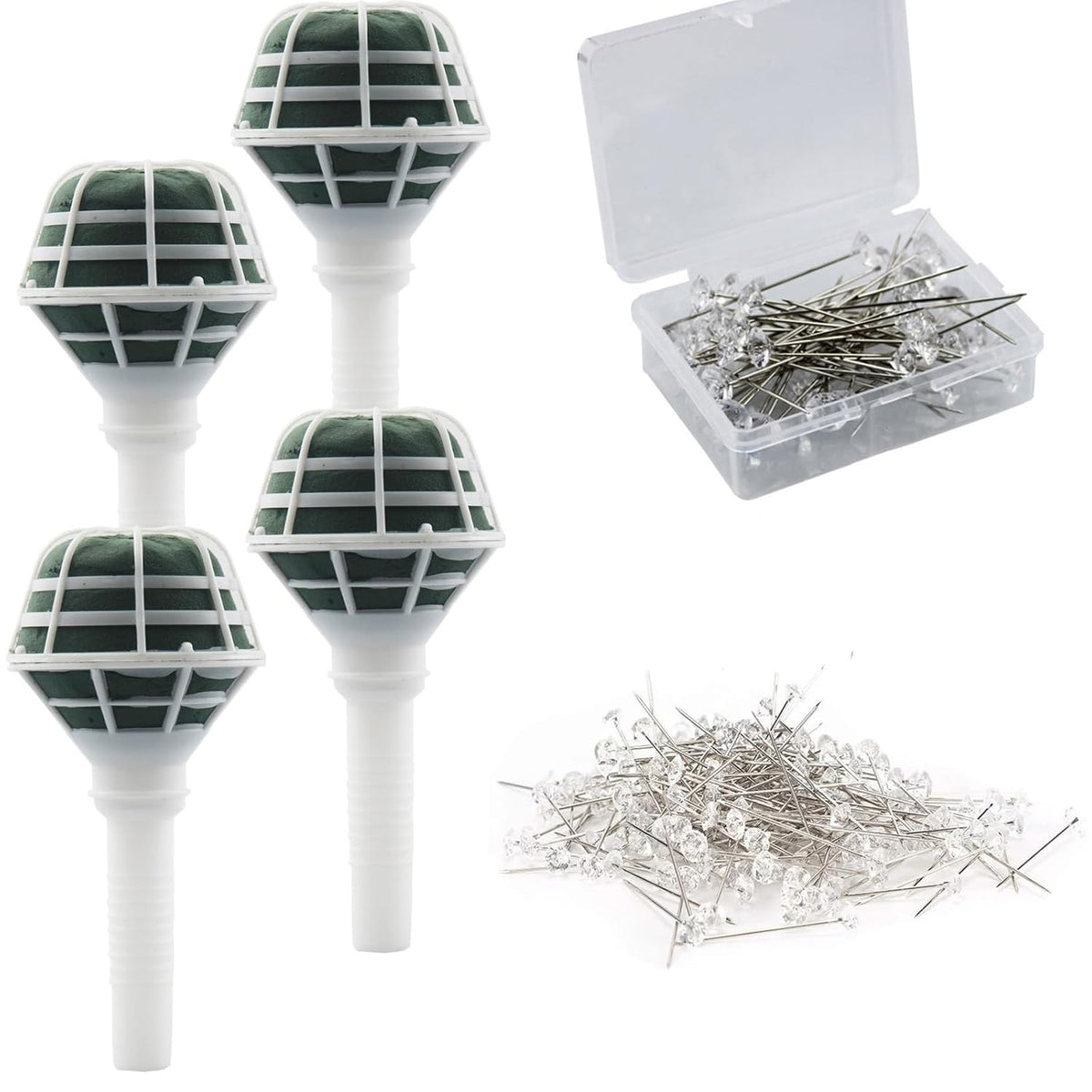 Box Of 4 Bride Wedding Flower Bouquet Holder Foam Floral Handle Bouquet Holder Large For Bride Faux Flowers, Handheld Flowers Decoration With 100 Pieces Flower Bouquet Pins