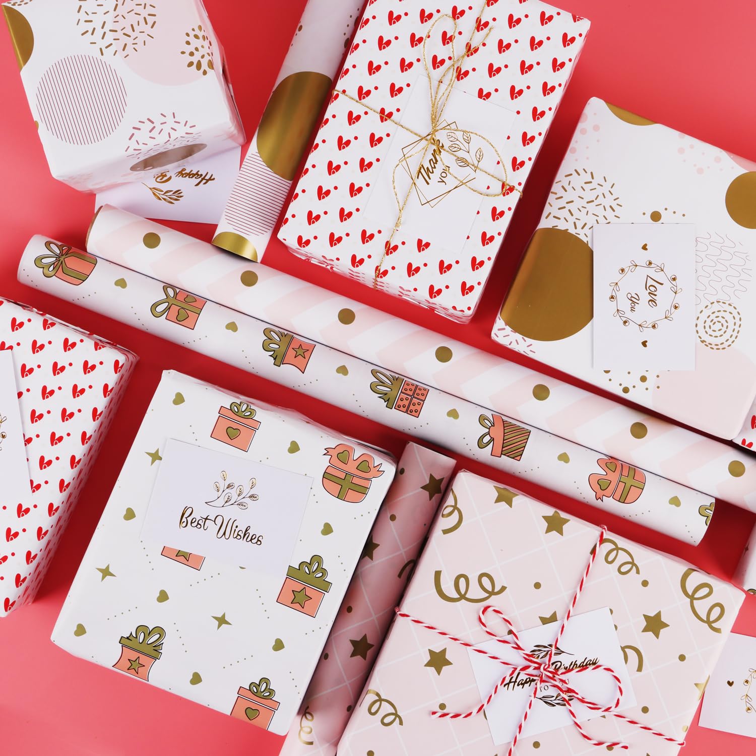 Premium Pink Girly Gift Wrapping Paper Set Of 5 Mini Rolls (17" X 120") - Cute & Girly Wrap For Women, Girls, And Wife, Perfect For Princess Party And Happy Birthday