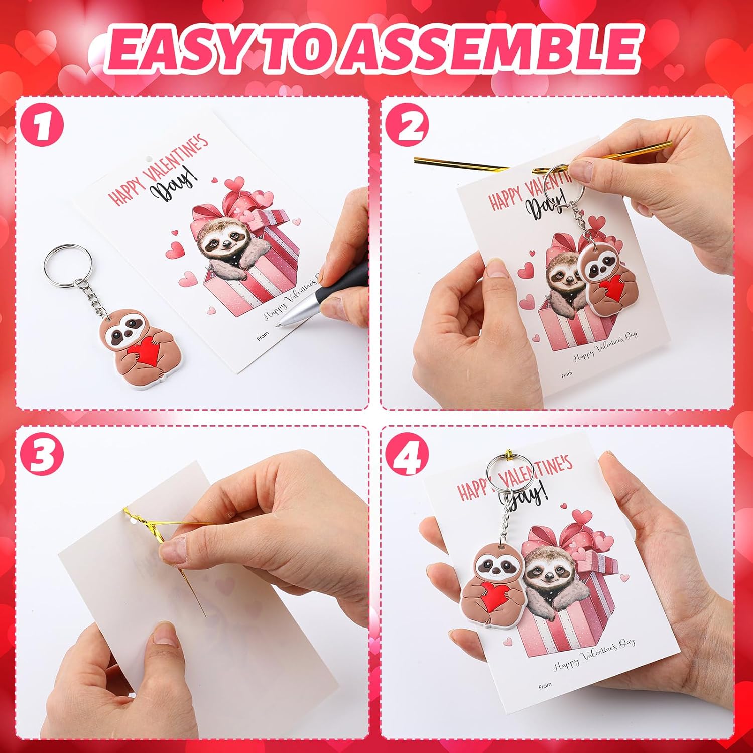 28 Valentine'S Day Cards Keychains Gift For Guests Valentine'S Greeting Cards Keychains Exchange Gift For Family Gifts(Sloth)