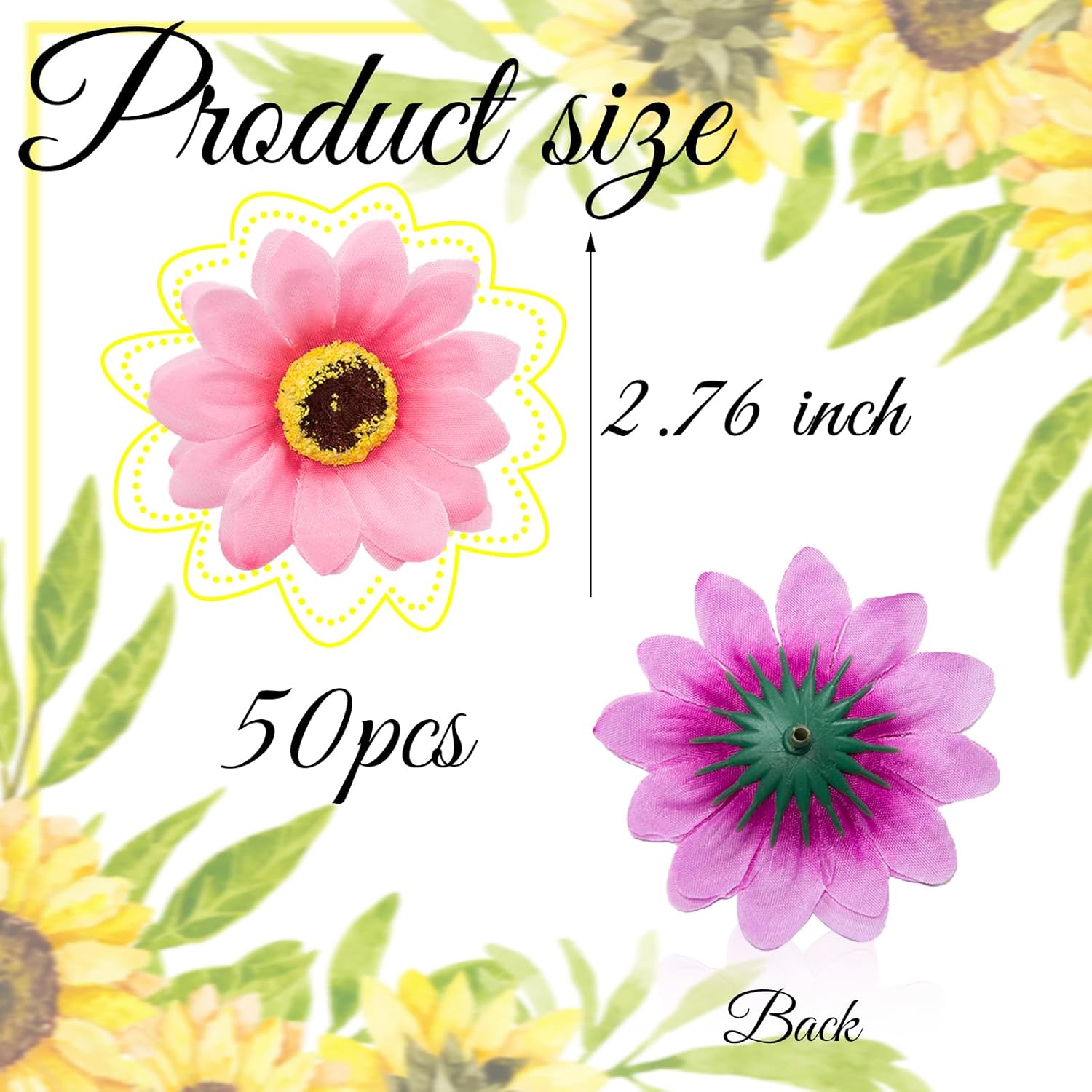 Pink Artificial Sunflower Heads Bulk, 50 Pcs Fake Sunflower Heads Fabric Flowers For Craft, 2.76 Inch Silk Sunflowers For Decorations, Bridal Shower, Farmhouse, Birthday Party