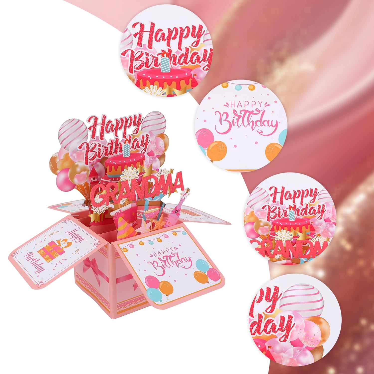 Pop Up Birthday Card, Heartfelt & Funny 3D Popup Birthday Greeting Card With Envelope Pink Sweet Foldable Gift Decoration Box For Women (For Grandma)