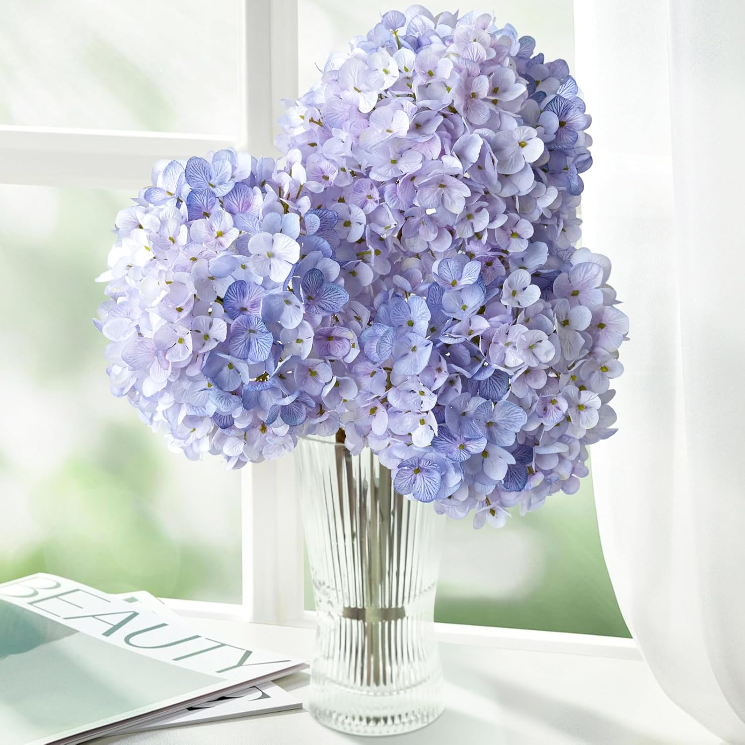 3Pcs Purple Hydrangea Artificial Flowers 25.6" Large Fake Hydrangeas Flowers With Stems Faux Silk Bouquet For Indoor Home Decor Table Wedding Party Floral Outdoor Centerpieces