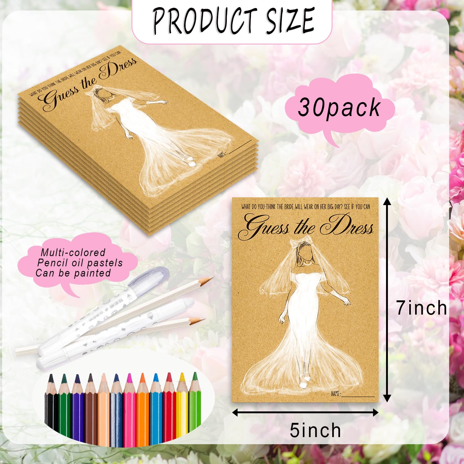 Bridal Shower Games Card, Guess The Dress Bridal Shower Games, Unique Bridal Shower Game, Bridal Shower Party Supplies, Wedding Party Favors, 5 X 7 Inch, 30 Pack (Brown Kraft Paper-04)