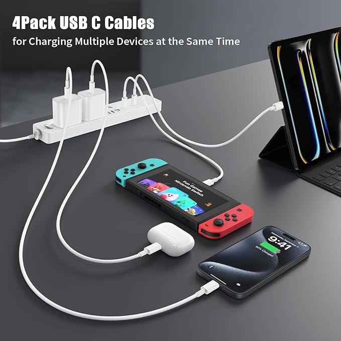 4 Pack 60W USB C to USB C Fast Charging Cable 3FT for iPhone iPad & Galaxy