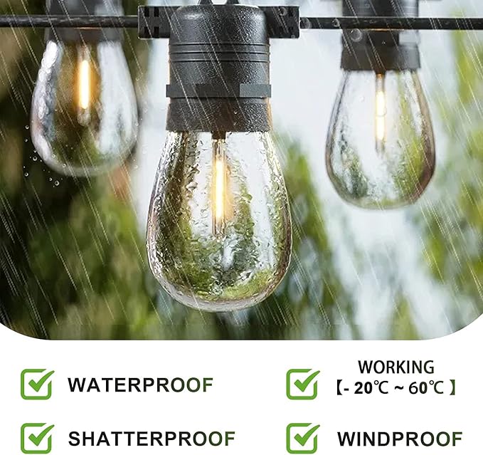 S14 Outdoor String Light Bulbs 1W 2200K Warm White Replacement Patio Bulbs E26 Base 24 Pack