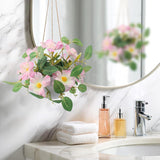 Artificial Flower Hanging Fake Daisy Plants Plastic Vase For Wedding Office Porch Balcony Home Decor Table Centerpieces - Pink