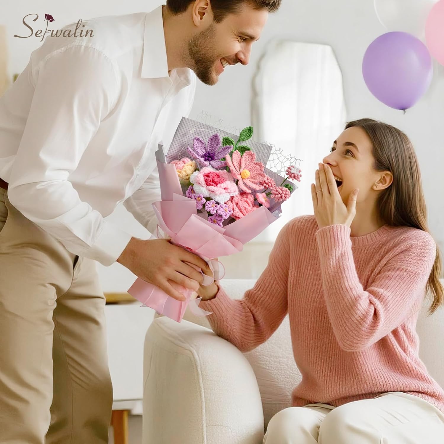 Crochet Flower Bouquet,Pink Knitted Flowers,Roses Crochet Flowers For Valentine Day Lover Wedding Anniversary Birthday Mother’S Day Back-To-School Or Graduation Ceremonies Gift (With Card)