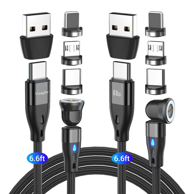 Pd 60W Usb C Magnetic Charging Cable 2Pack/ 6.6Ft, 3A Fast Charging Data Trans