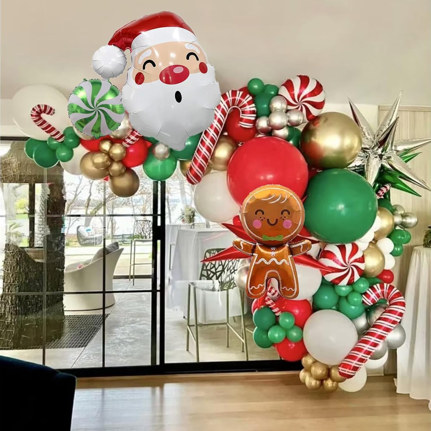 Christmas Balloon Garlands Arch Kit 161Pcs With Red Green White Gold Balloons Candy Cane Swirl Gingerbread Balloon Santa Claus Foil Balloons For Merry Xmas Friendsmas Party Decorations Party Supplies