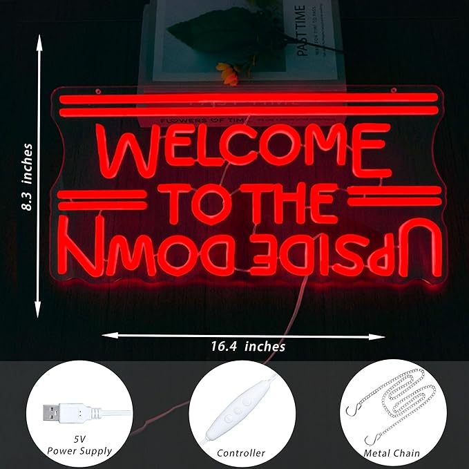 Welcome to the Upside Down Neon Sign USB Dimmable LED Wall Light for Game Room Man Cave Decor