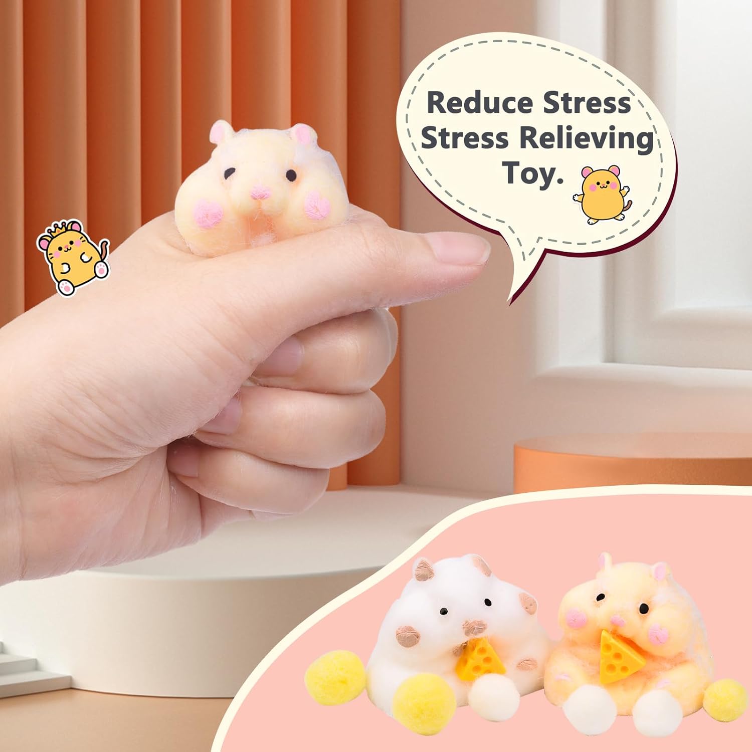 Handmade 2Pcs Hamster Taba Squeeze , Cute Hamster Stress Relieving Silicone Sensory, Slow Rebound Hamster Squeezing, Party Birthday.