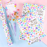 Birthday Wrapping Paper Roll,Colourful Paper With Polka Dot Gold Happy Birthday And Cut Lines On Reverse(17In×33Ft Roll)