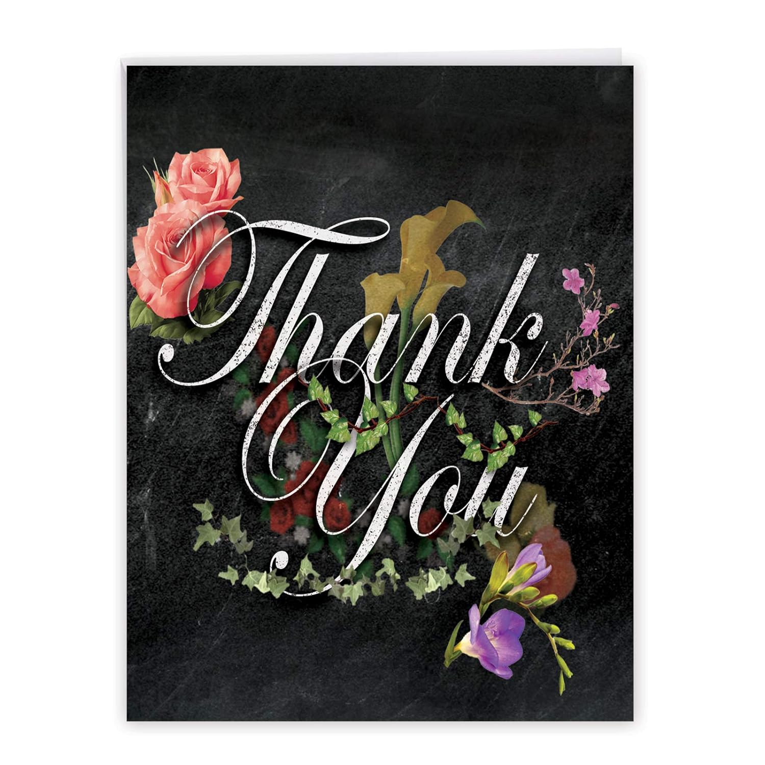 - 1 Beautiful Thank You Card (8.5 X 11 Inch) - Pretty Flowers, Floral Gratitude Stationery Notecard With Envelope - Chalk And Roses J2358Atyg