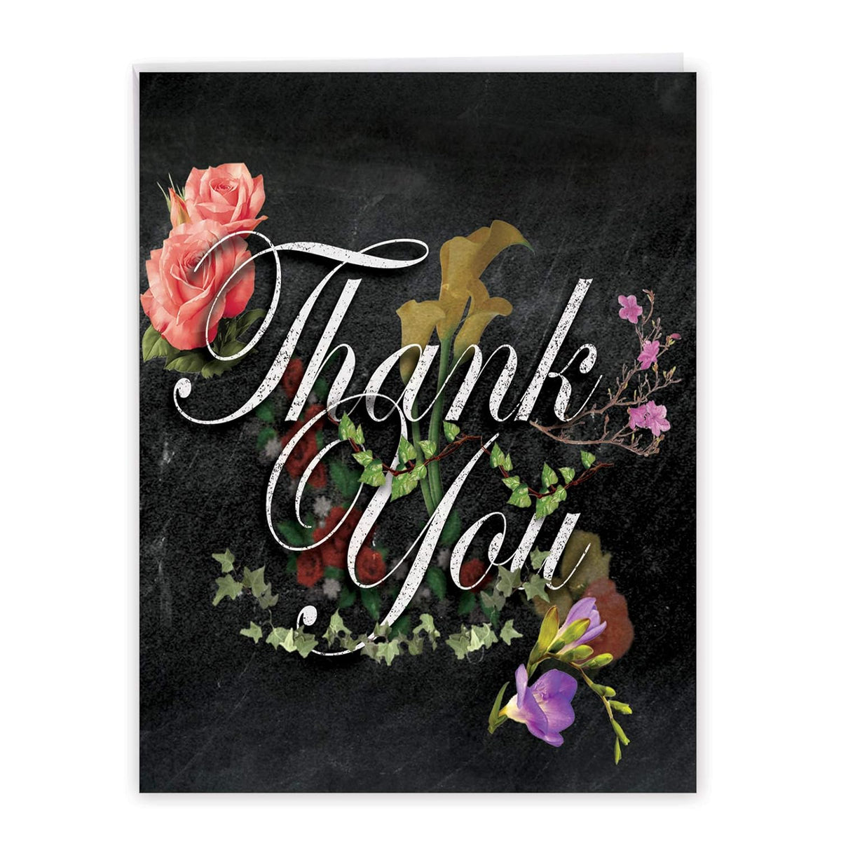 - 1 Beautiful Thank You Card (8.5 X 11 Inch) - Pretty Flowers, Floral Gratitude Stationery Notecard With Envelope - Chalk And Roses J2358Atyg