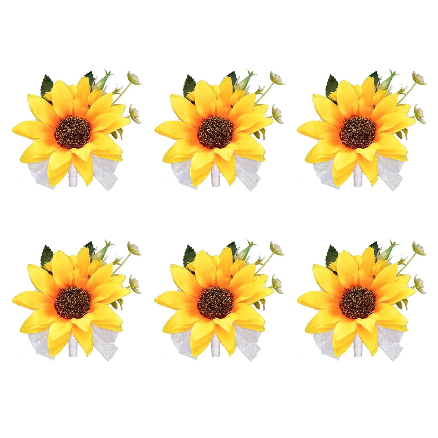 Boutonniere For Prom, 6 Pcs Artificial Yellow Sunflower Corsage Men Wedding Boutonniere Wedding Flowers Anniversary Prom Party Decorations Accessories