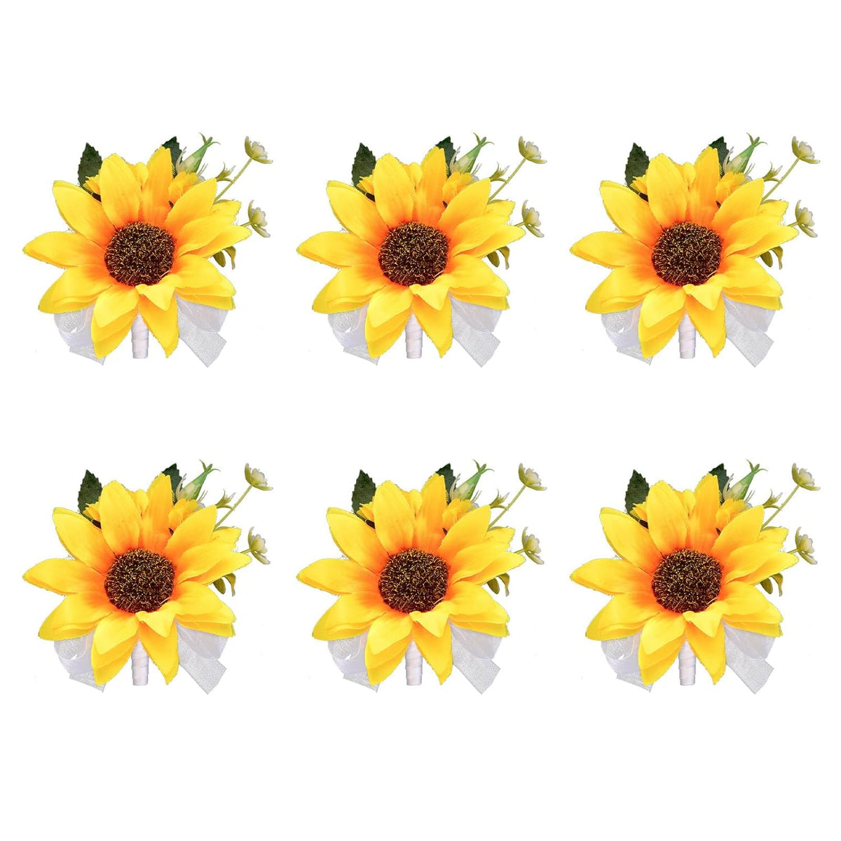 Boutonniere For Prom, 6 Pcs Artificial Yellow Sunflower Corsage Men Wedding Boutonniere Wedding Flowers Anniversary Prom Party Decorations Accessories