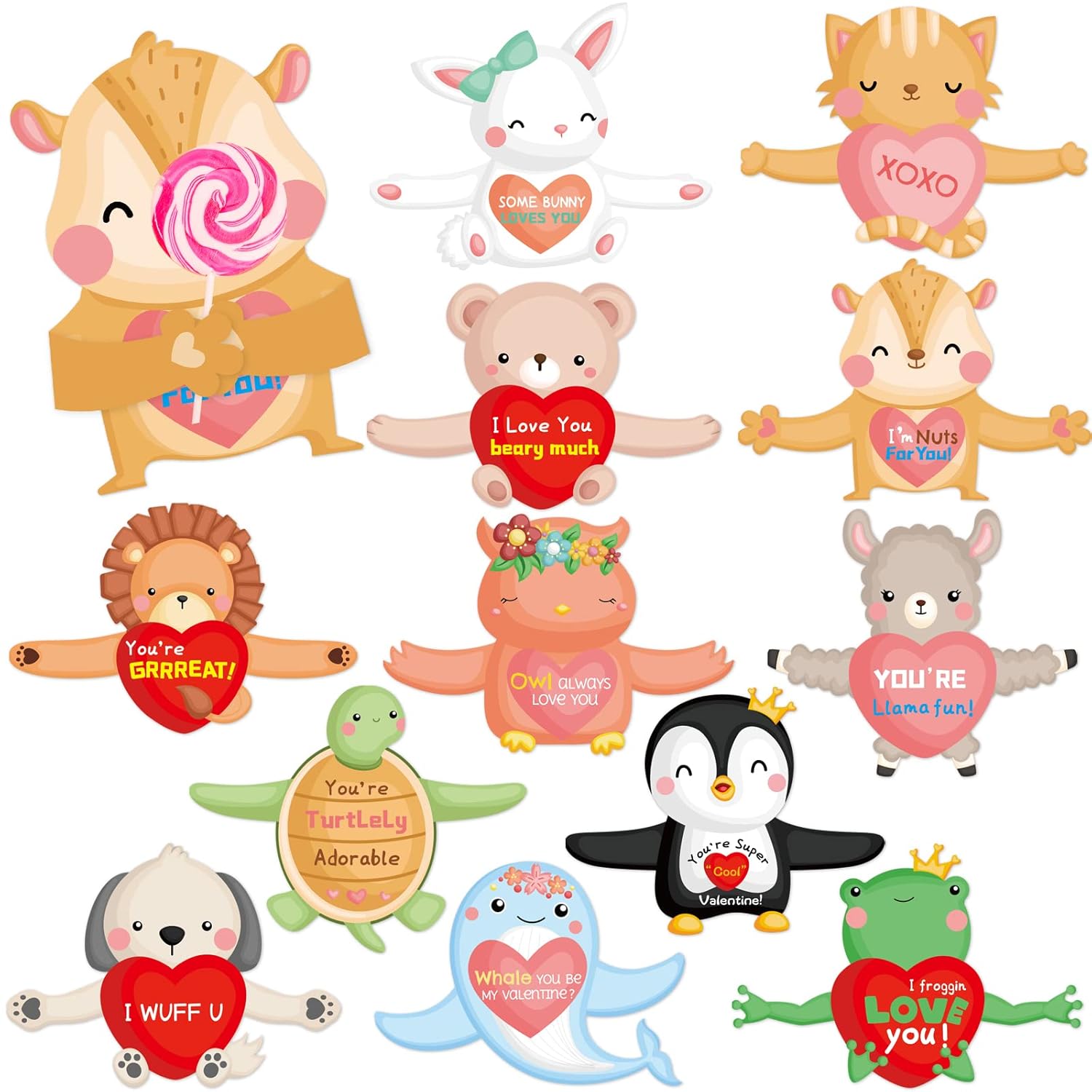 Valentines Day Cards Kids Classroom Valentine Greeting Cards Candy Holder For School Vday Exchange 36 Pcs Cute Animal Designs