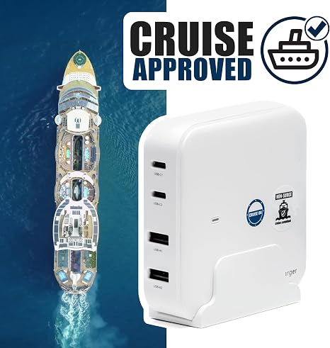 Cruise Ship Power Strip 2 AC Outlets 2 USB A 2 USB C 3.8FT Cord