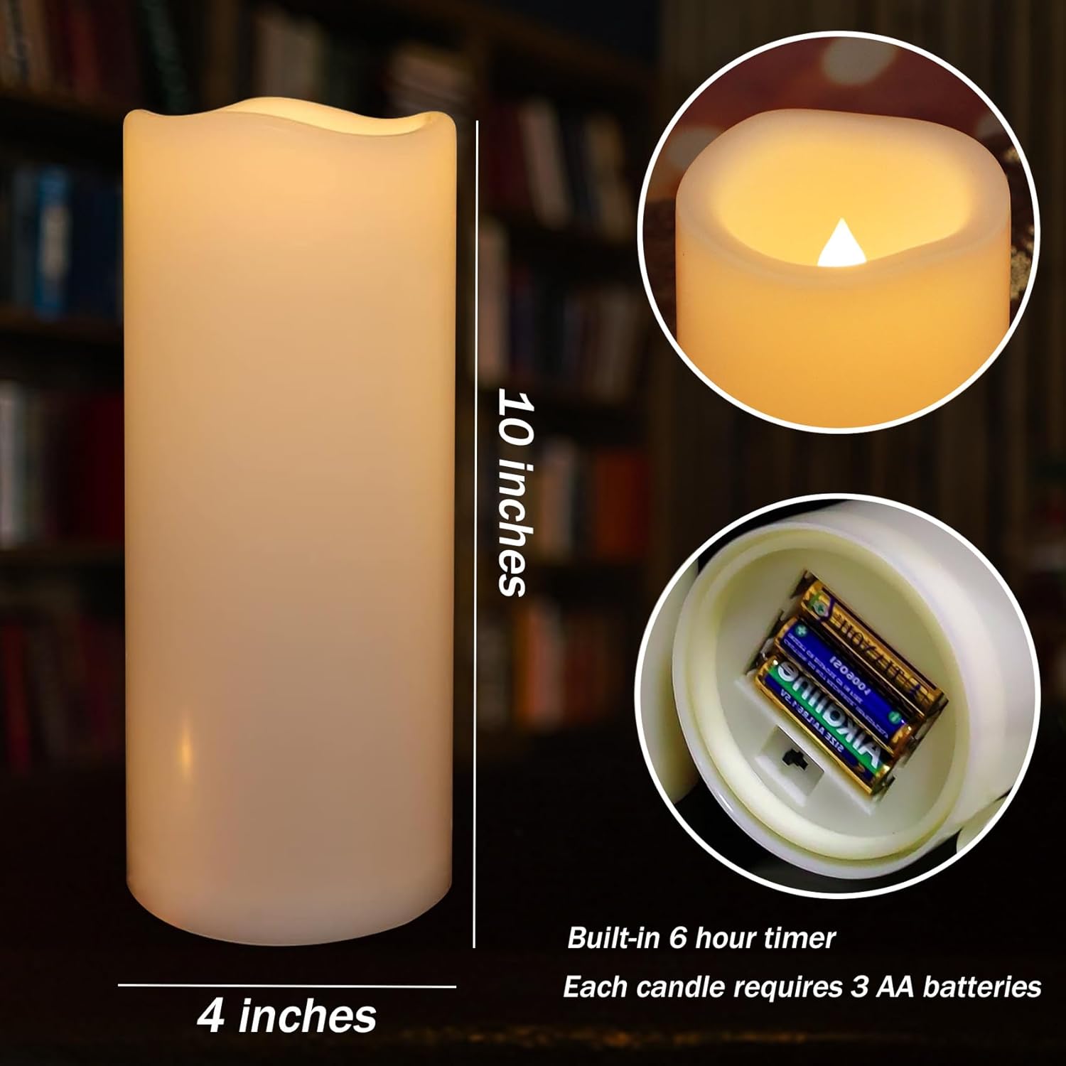 Large Flameless Candles 4’’ X 10’’ Outdoor Waterproof Led Battery Operated Candles Flickering Plastic Resin Pillar Candles With Timer,Electric Lights For Home Indoor Lantern Patio Garden,2 Pack,Ivory