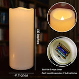 Large Flameless Candles 4’’ X 10’’ Outdoor Waterproof Led Battery Operated Candles Flickering Plastic Resin Pillar Candles With Timer,Electric Lights For Home Indoor Lantern Patio Garden,2 Pack,Ivory