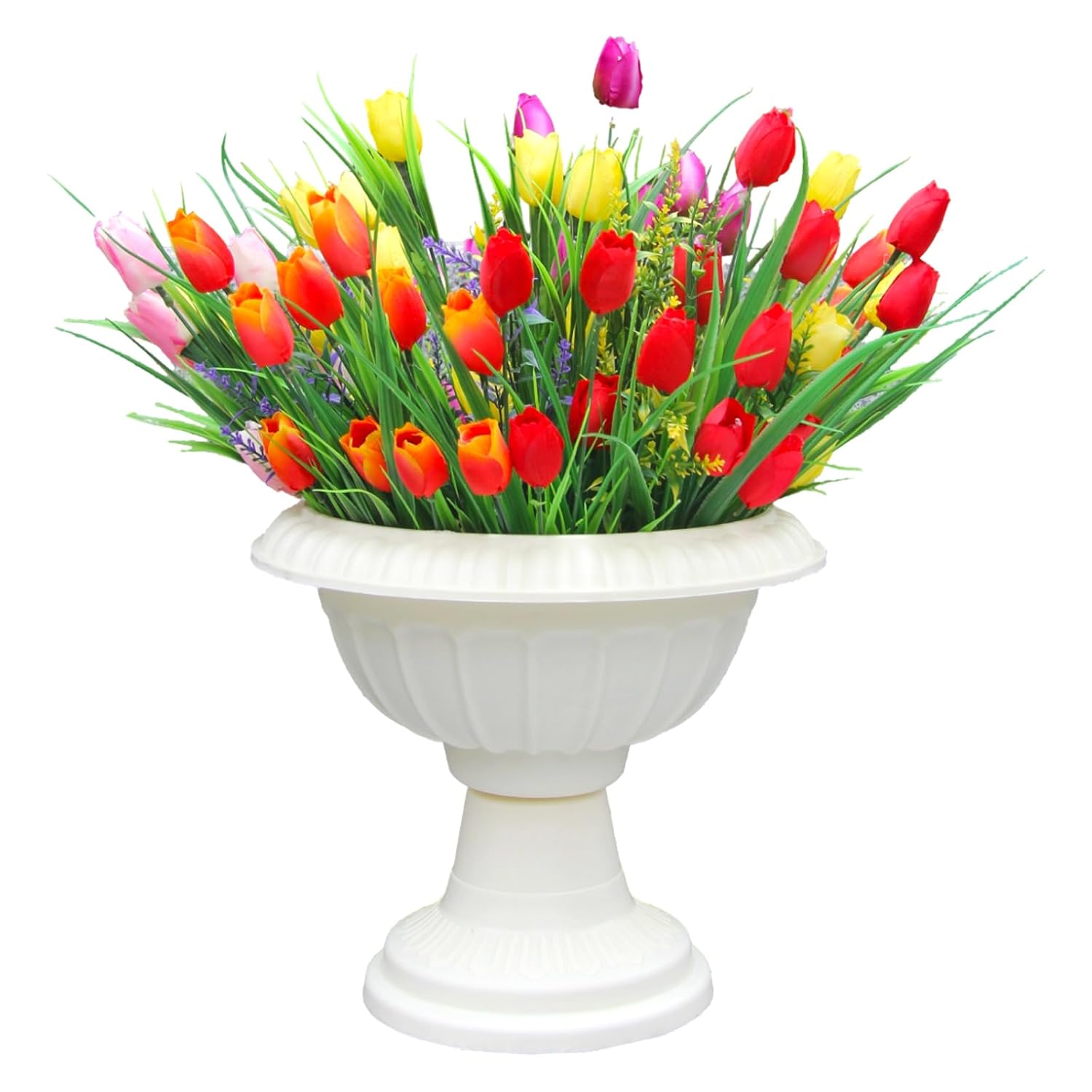 0Kiygoo 12 Outdoor Artificial Flower Pieces, Bulk Fake Plastic Plants For Porch, Window, Home & Wedding Decoration In Fall And Summer, Ideal For Hanging Planters (Tulip)