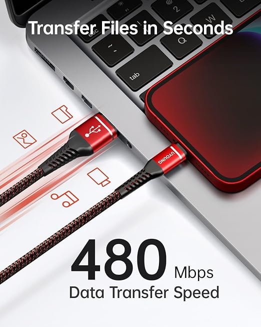 3 Pack 6FT MFi Certified USB to Lightning Cable Nylon Braided Fast Charging Cord Red