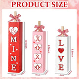 3Pcs Valentine'S Day Table Decorations For Home Indoor Wooden Valentine Table Centerpiece Block Sign Wood Love Tiered Tray Tabletop Decor For Office Desk Shelf Wedding Anniversary Party Supplies Heart