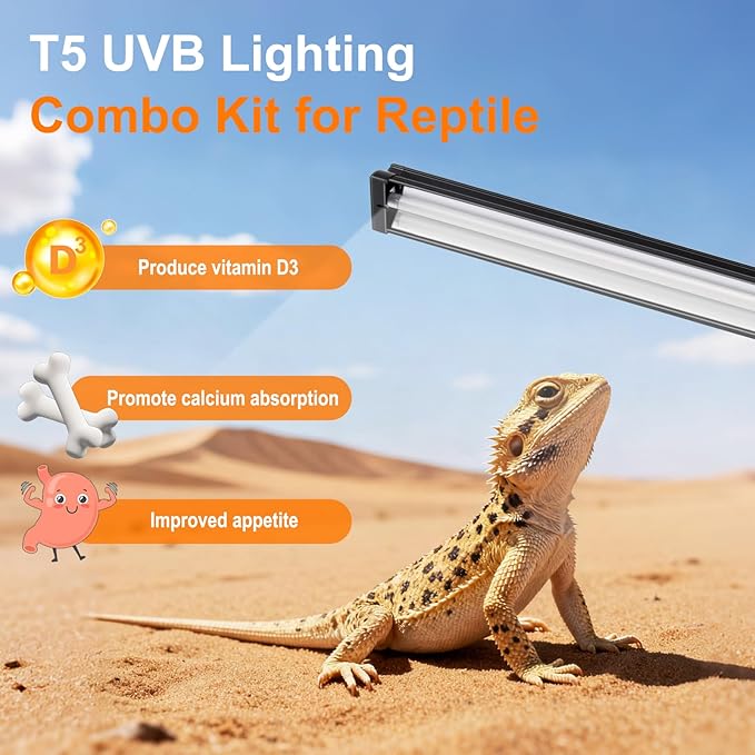 T5 UVB Reptile Light Fixture Combo Kit 24W 10.0 with 22.68 Inch Terrarium Hood for Bearded Dragon Gecko