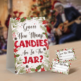 Christmas Party Games - How Many Candies Are In The Jar, 1 Standing Sign + 50 Cards, Christmas Party Ideas, How Many Kisses Game, Christmas Party Games For Kids / Cm007