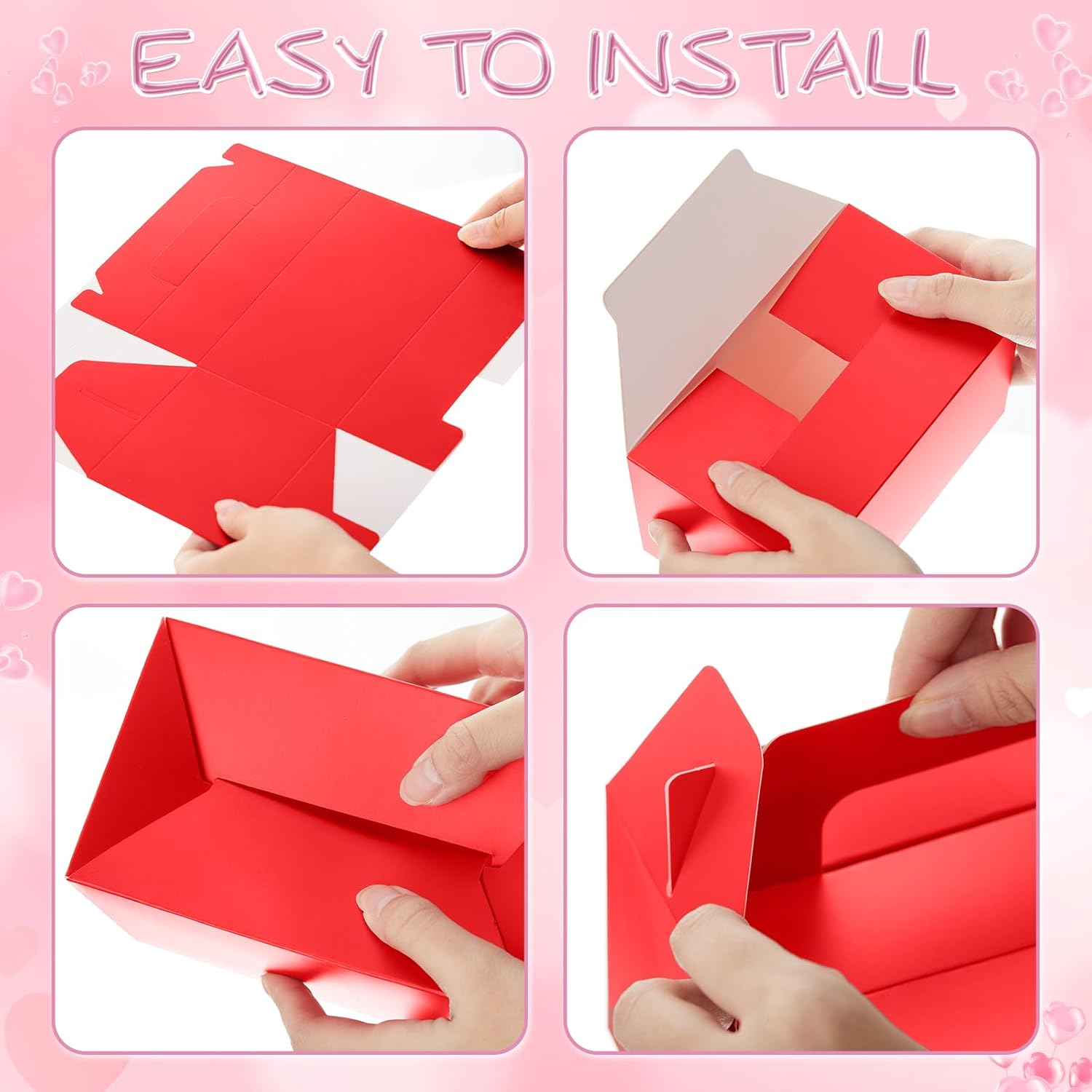 24 Pcs Valentine'S Day Treat Boxes Cookie Boxes With Handles, Pink Red Goodie Cardboard Bag Party Favor 5.9 X 3.5 X 3.5 Inch, For Valentine'S Party Treats Bakery Cupcake Candy Gift Mother Day