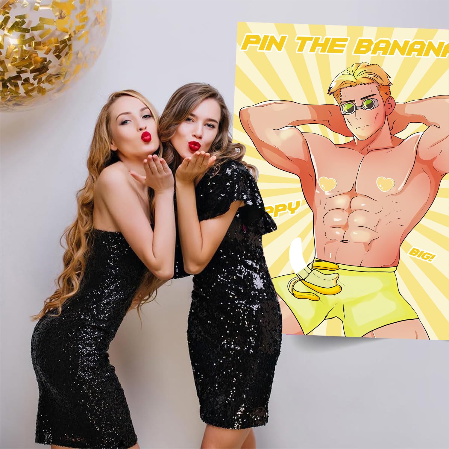 Bachelor Party Birthday Party Decoration,Pin The Banana Party Game Set,Large Poster And 24 Bachelor Party Themed Gift Stickers Engagement Party Games Adult Wall Games.