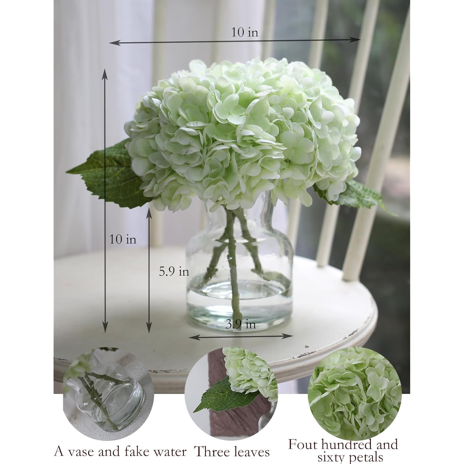 Real Touch Artificial Flowers Hydrangea In Vase For Home Decoration,Artificial Hydrangeas Centerpieces For Tables, Lifelike Fake Hydrangea In Vase For Bathroom, Office And Water Bar
