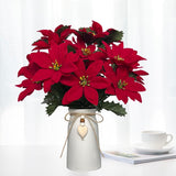 Artificial Red Poinsettia Christmas Flower Arrangement In Decorative White Vase, Holiday Floral Centerpiece With Heart Accent, Perfect Christmas Décor For Home, Office, Or Gifts