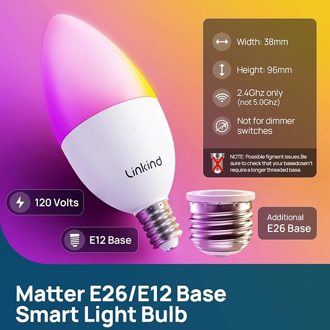 Color Changing Smart LED Light Bulbs E12 E26 Base Multi Pack