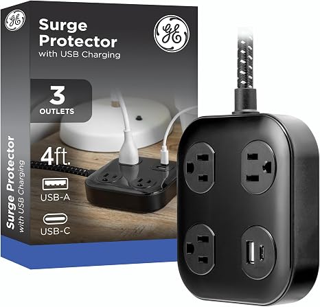 Surge Protector Power Strip with USB Ports 4 Ft Braided Extension Cord