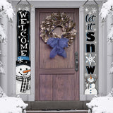 Welcome Winter Snowman Gray Porch Banner Sign, Let It Snow Snowflake Buffalo Plaid Check Door Decorative Hanging Banner Flag, Christmas Holiday Seasonal Decoration Home Outdoor Decor