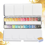 Metallic Watercolor Paint Set For Adult Artists, 24 Glitter Solid Water Color Paint 2Ml Handmade Half Pans Metal Case Sparkle Pearlescent Watercolour Painting Art Supplies