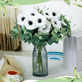 10 Pcs Artificial Anemone Poppy White Flowers And Green Eucalyptus Stems Decor Fake Silk Flowers Greenery Branches Leaves Faux Flowers Floral Arrangements For Wedding Bouquet Garland Vase Centerpiece