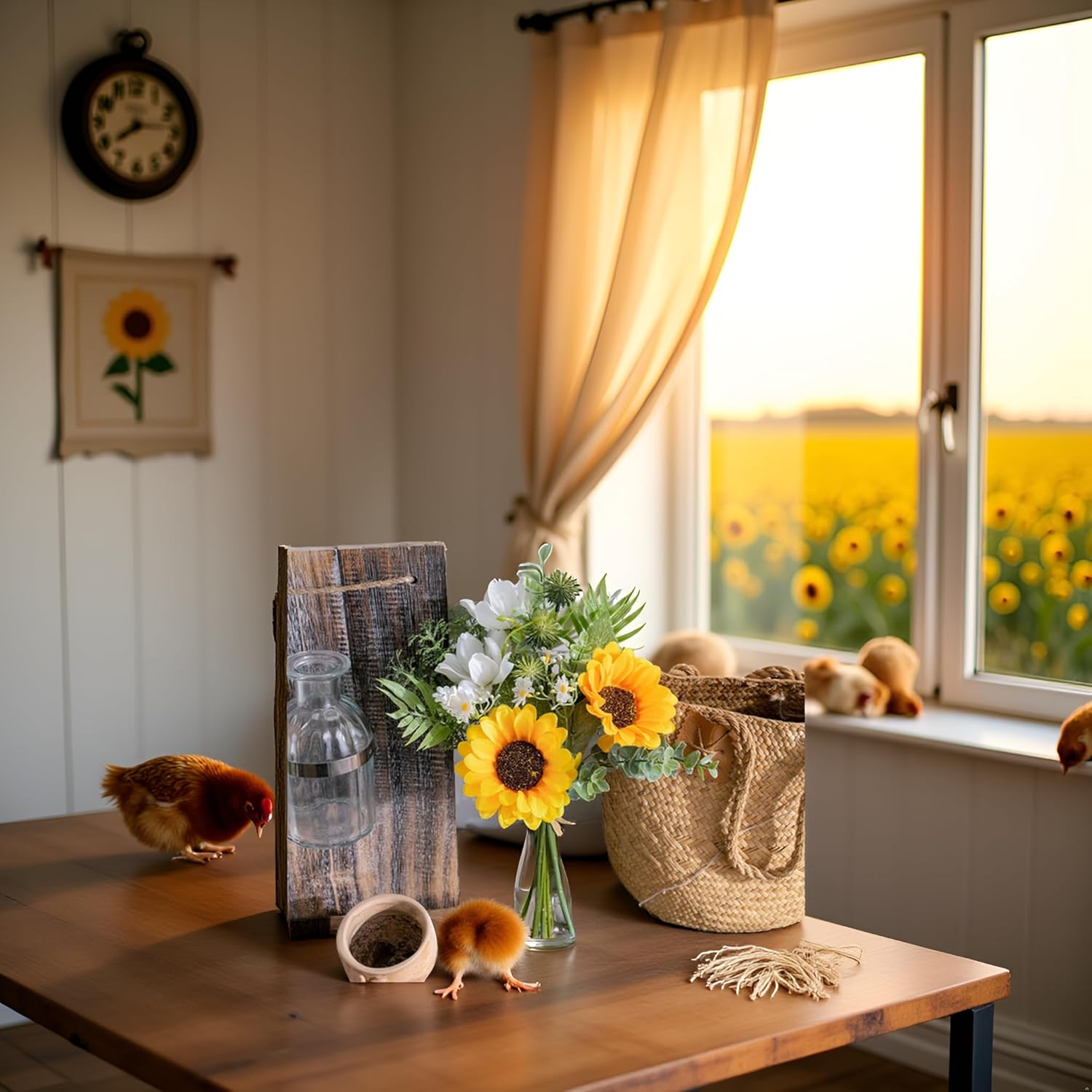Artificial Sunflowers For Decoration, Fake Flowers Bouquet Handcrafted, For Home Office Decor, Kitchen Dining Table Decor, Farmhouse Centerpiece Table Decoration