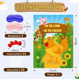 Farm Animal Party Games - Pin The Comb On The Rooster Poster With 24 Stickers & 2 Blindfolds - Rooster Crown Game Set For Barnyard Parties, Adult Group Activities & Farm Theme Decor