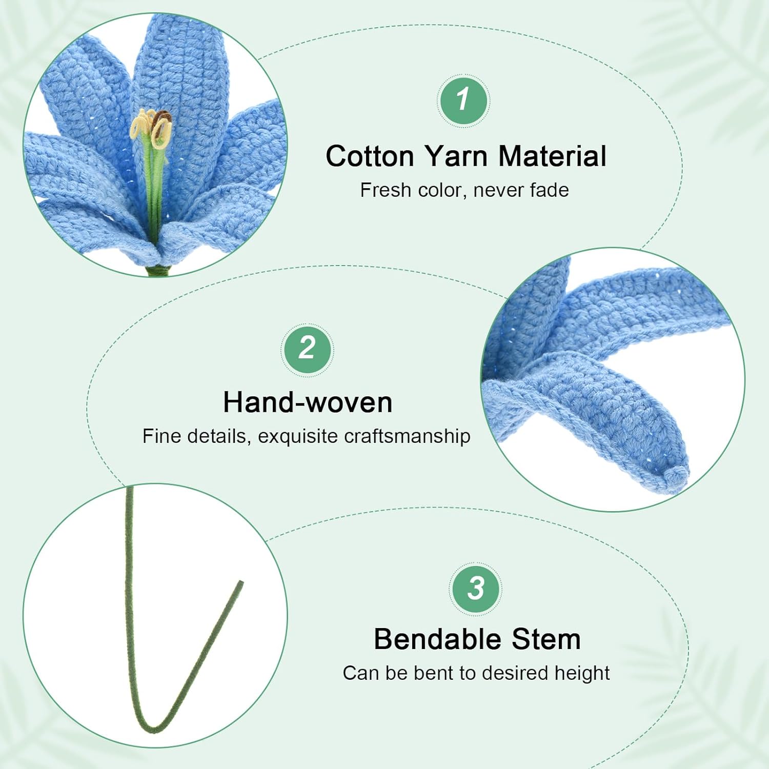 1-Pack Crochet Flowers, Knitted Artificial Wool Lily For Mother'S Day/Wedding/Birthday/Diy Decor, Handmade Knitted Flowers [Blue]