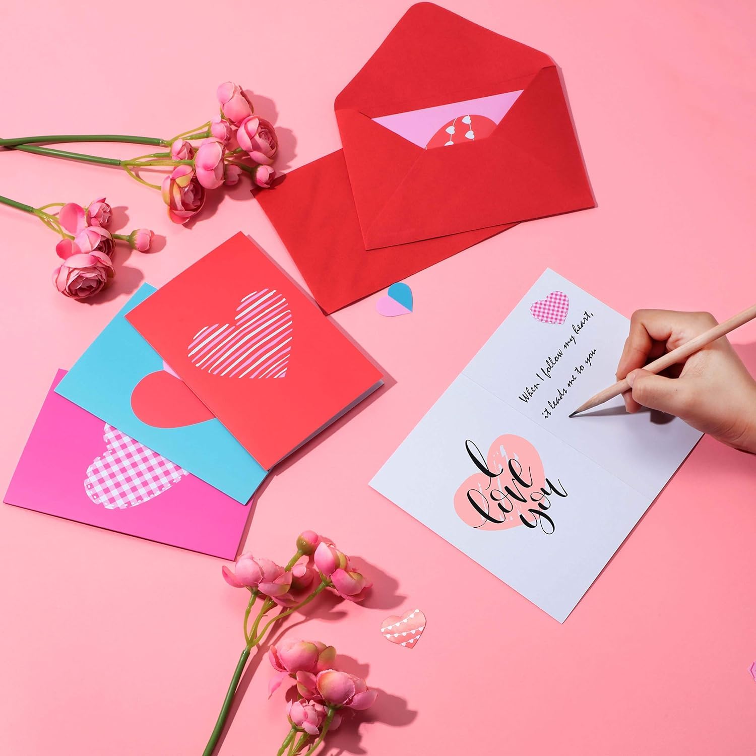 Valentine'S Day Cards Assortment Blank Heart Shaped Red Love Note Cards Bulk 4 X 6'' Assorted Valentines Greeting With Red Envelopes And Sweet Heart Stickers(90 Set)
