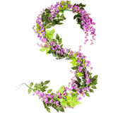 4Pcs 6.6Ft/Piece Purplish Red Artificial Flowers Silk Wisteria Garland Artificial Wisteria Vine Rattan Silk Hanging Flower For Home Garden Outdoor Ceremony Wedding Arch Floral Decor