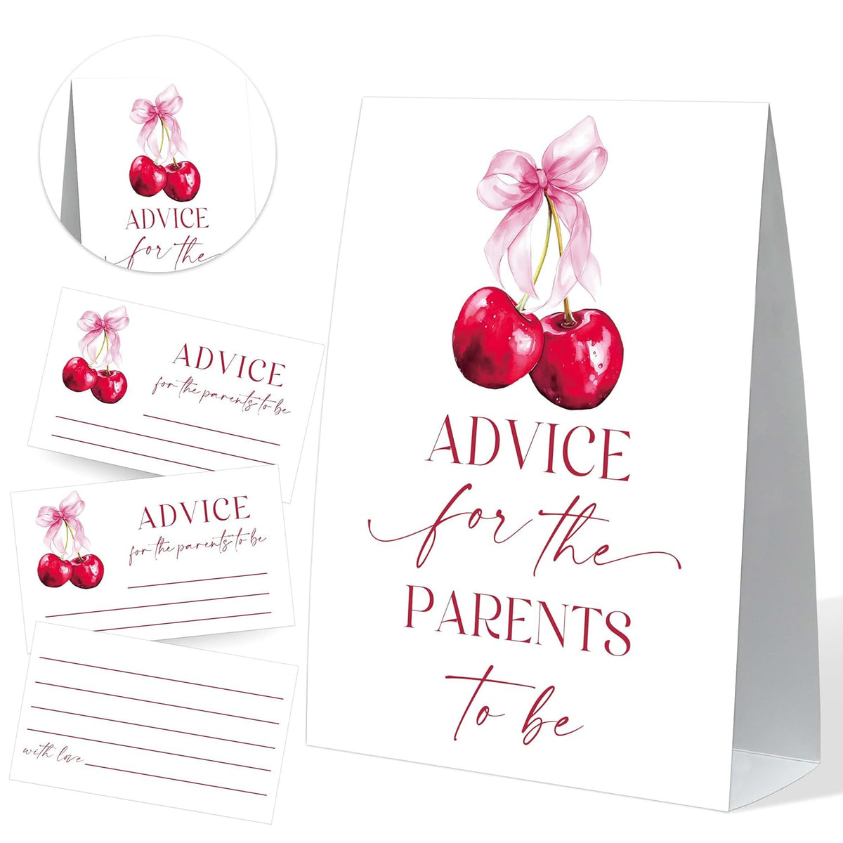 Advice For New Parents Baby Shower, Cherry Sign And 50 Advice And Wishes Cards, Baby Shower Game, Gender Reveal Games, Gender Reveal Neutral Decorations, Centerpiece Party Decorations,13
