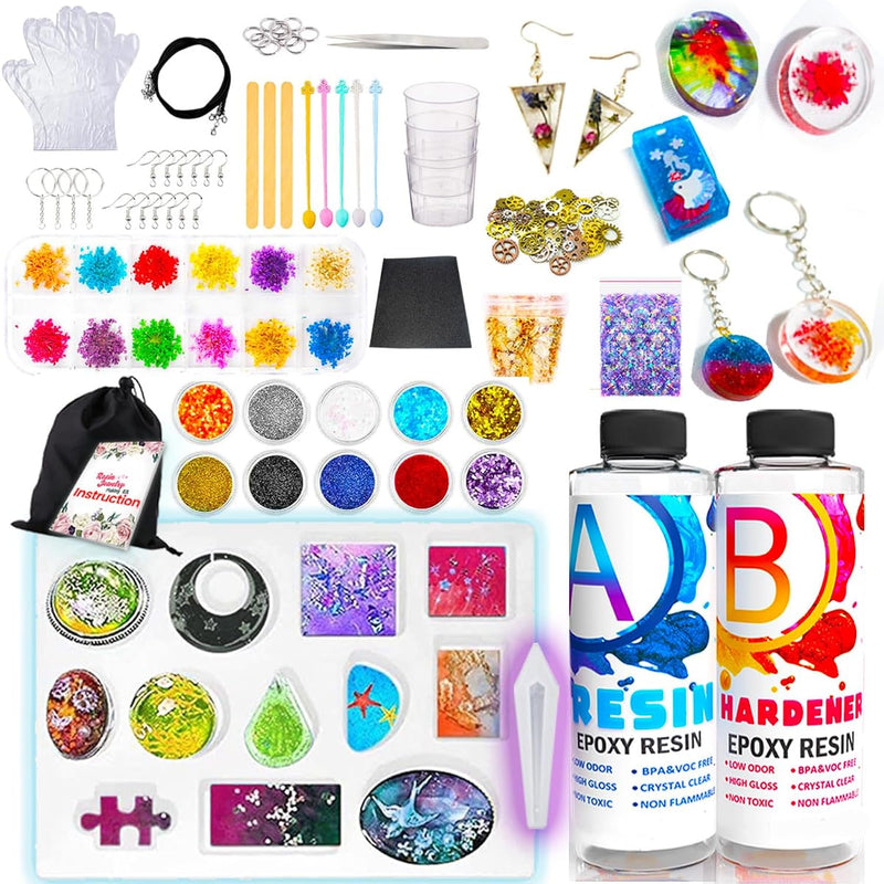 Resin Jewelry Making Starter Kit - Resin Kits For Beginners With Molds And Resin Jewelry Making Supplies - Silicone Casting Mold, Tools Set Clear Epoxy For Diy Jewelry