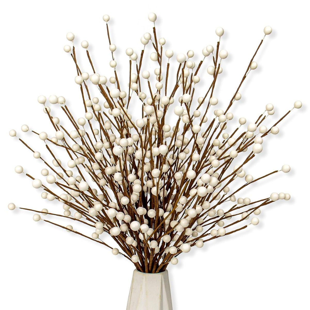 24 Pcs White Berry Picks 17 Inch Tall Christmas Berry Stems Christmas Tree Branches With White Berries For Xmas Tree Winter Holiday Vase Filler Centerpiece Flower Arrangement