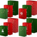 Christmas Gift Bags Assorted Sizes Red And Green Style Evergreen Tree Christmas Plaid For Xmas And Christmas Snowflakes With Handle Holiday Gift Bags(12 Bags: 4 Large 16", 4 Medium 13", 4 Small 8")