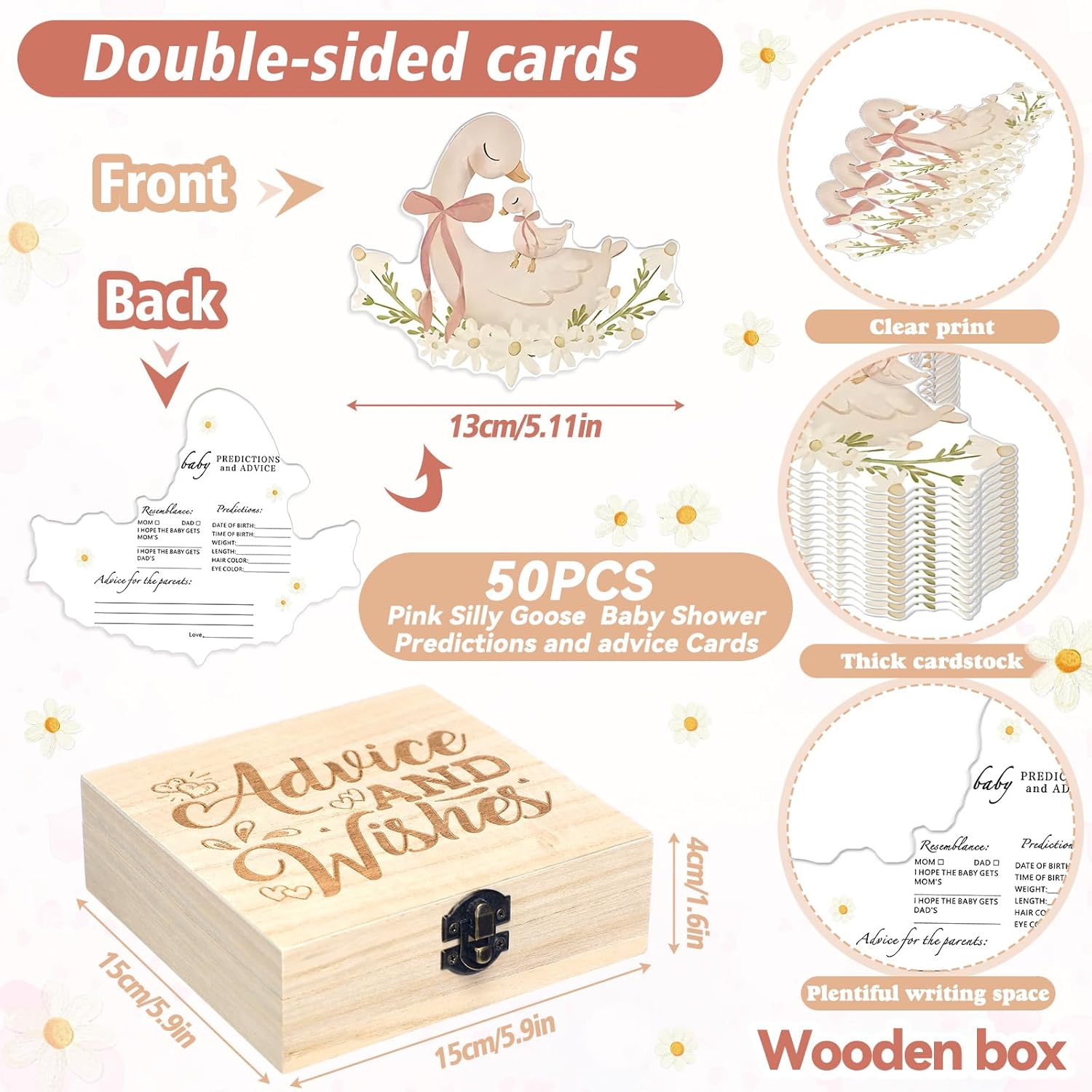 50 Pcs Double Side Goose Baby Predictions & Advice Cards A New Silly Goose Is Almost On The Loose For New Parents Baby Shower Games With Cards Wooden Keepsake Box For Wishes Decorations
