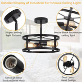 2 Light Industrial Black Semi Flush Mount Ceiling Light Farmhouse Fixture